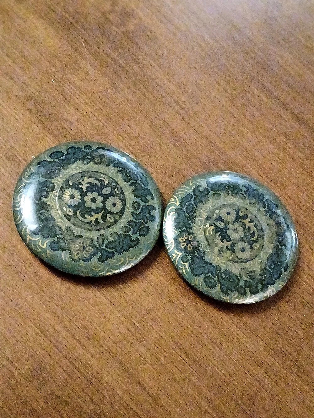 Vintage Green Floral Germany Decor Pair  Sweater/Cloak/Cape Clasps Button Clips